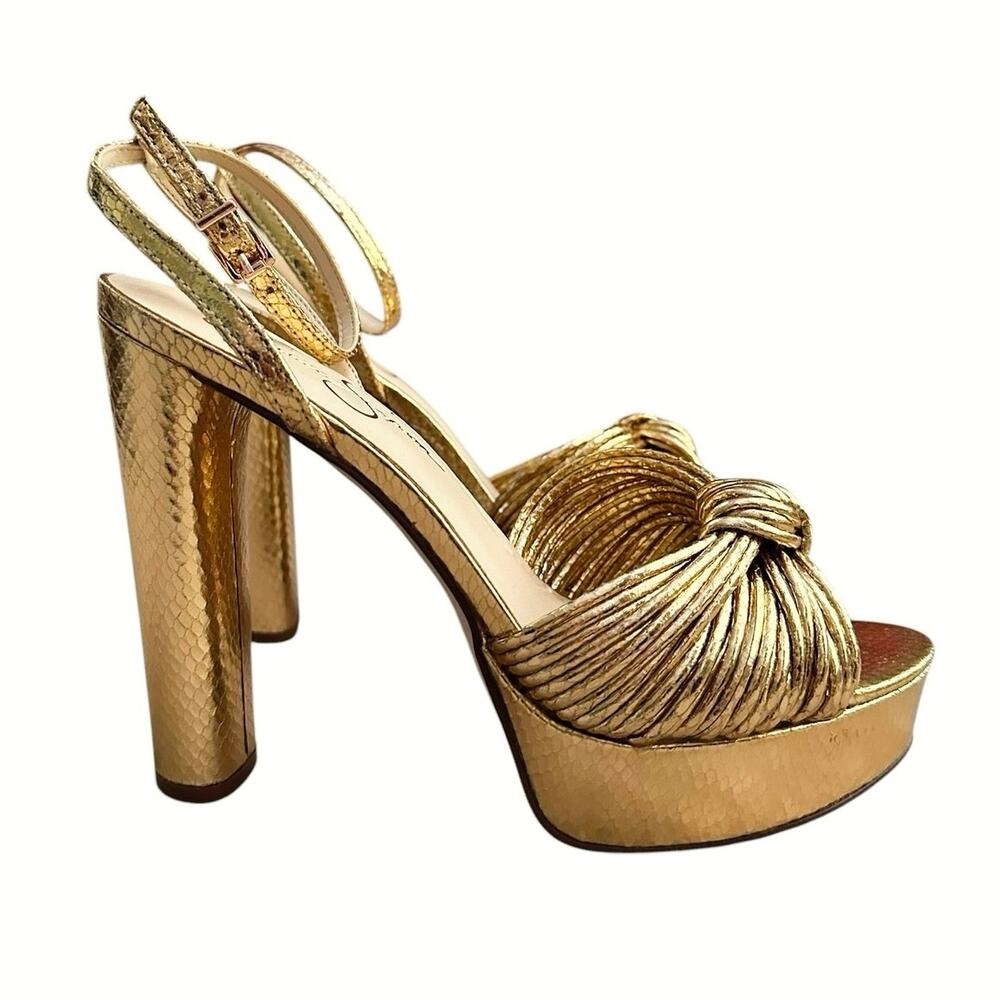 Jessica Simpson Immie Gold Metallic Platform Sandals Women 9.5 Block Heels - Picture 2 of 9